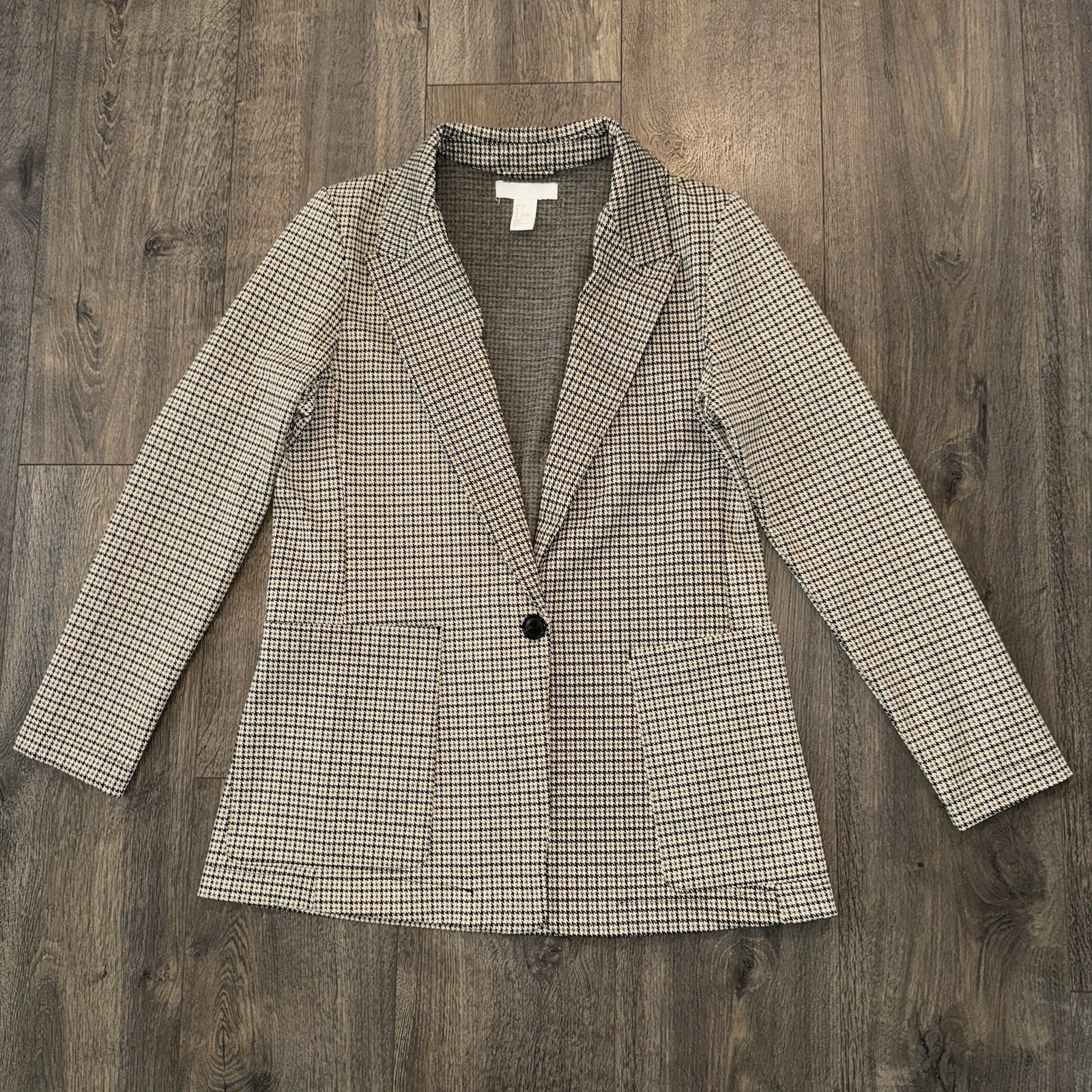 H&M Women’s Sz 6 Career Work Blazer Office Preppy Houndstooth Plaid Jacket