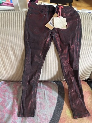 Vingino Rinalda Slim Jeans Deep Red Girls Size 8 Cotton Denim Metallic