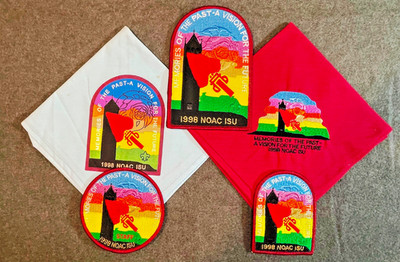 A6 10 BSA OA Scouts 1998 NOAC SET - STAFF PATCH, BACK PATCH, 2 NECKERCHIEF's
