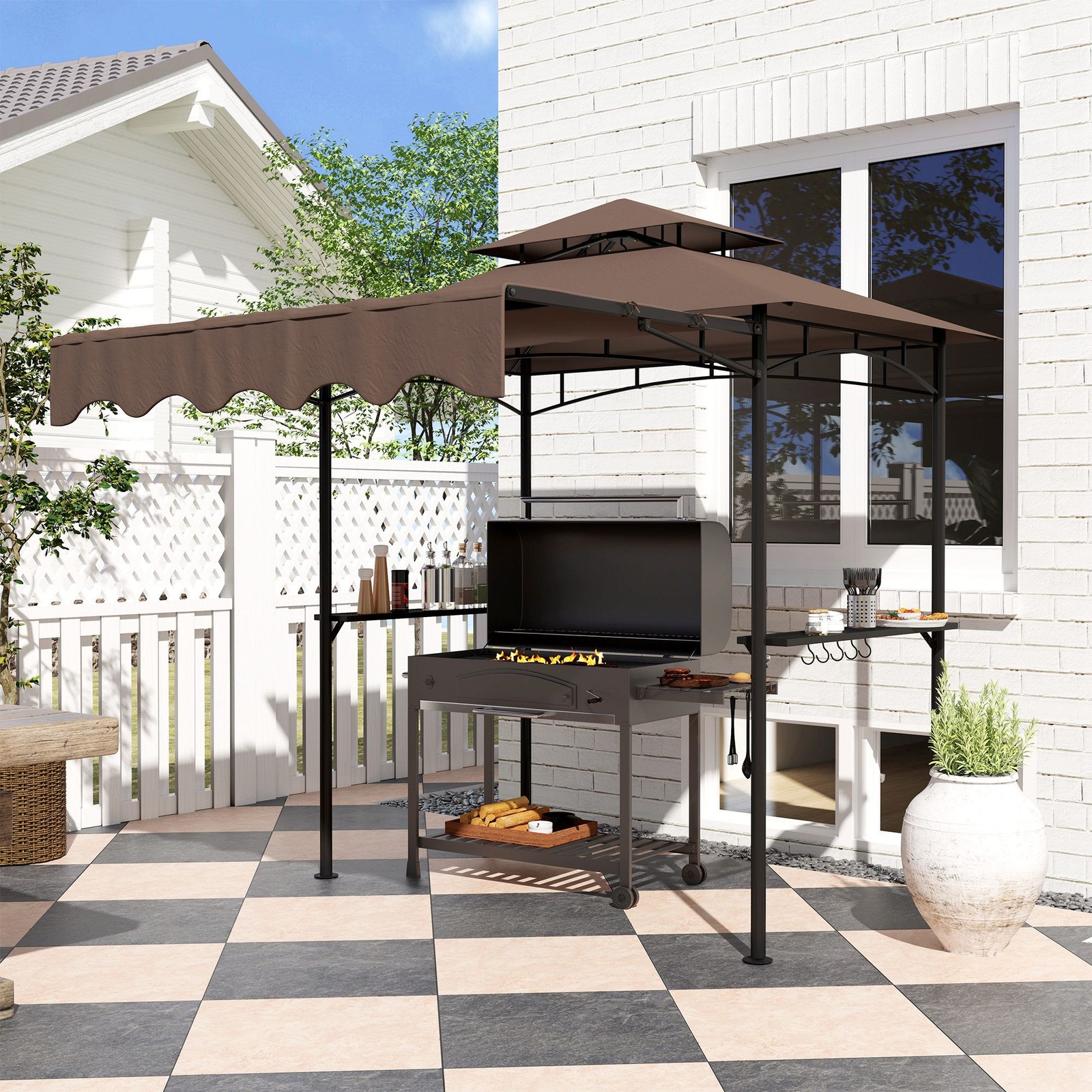 Grilling Gazebo with Ventilation Top 6 Utility Hooks Powder Coated Frame