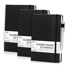 3 Pack Notebooks Journals Bulk with 3 Black Pens, A5 Hardcover 3 Pack black