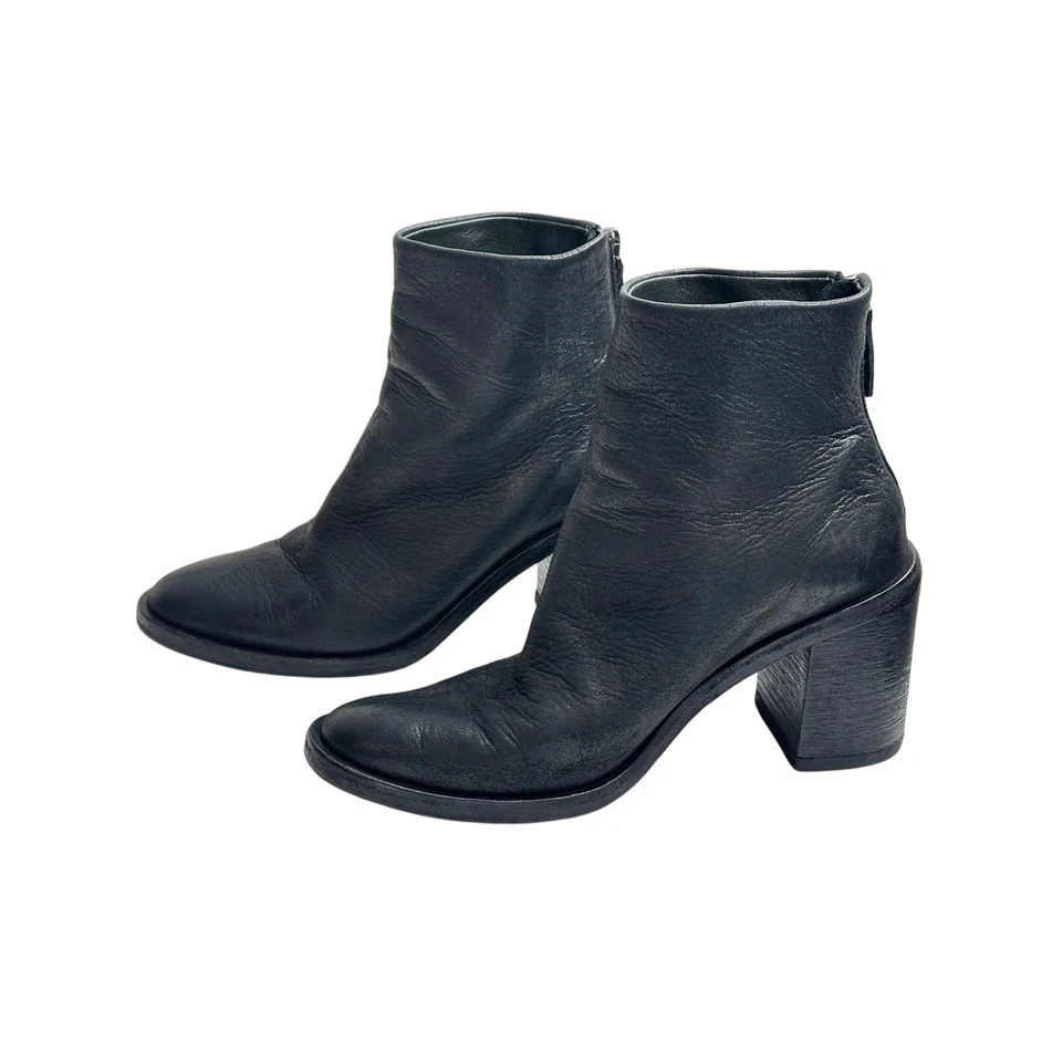 Botas al Tobillo Marsell Italianas de Cuero Tacón Bloque Punta Redonda Cremallera Invierno Motociclista 36.5/6 Foto 3 de 4