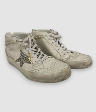 Golden Goose Women's White Midstar Pearly Glitter Wing-Tip Sneakers Size 9