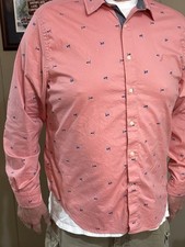 Nautica Men  s Long Sleeve Dress Shirt Light House Light red  Size XL  EUC