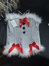Daisy Corsets Overbust Corset Silver Glitter Faux Fur Trim Bows Lace Up 2X