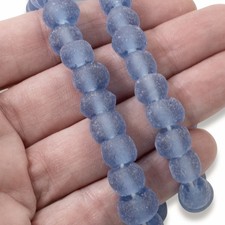 Matte Blue Glass Beads: 40 Recycled Round 10mm Beach Jewelry