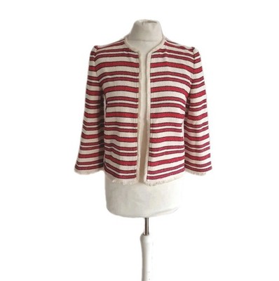 Hallhuber Womens Red/White Striped Open Front Jacket Tasselled. Size UK 8.