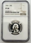 1961 Washington Silver Proof Quarter 25C NGC PF68 PR68 US 90% Coin BM1