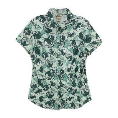 DULUTH TRADING Women's Sidewinder Gardening Shirt Green Floral Print EUC SMALL