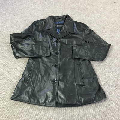 Wilsons Leather Pelle Studio Car Coat Womens Large Black Button Front Long