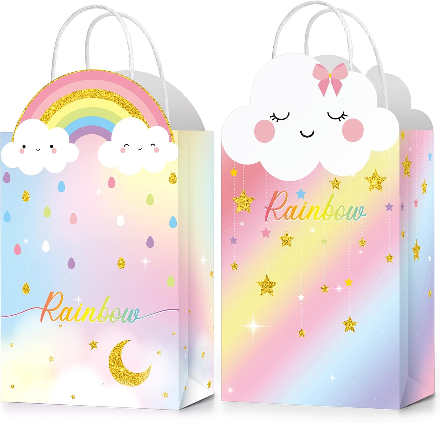 16 Pcs Rainbow Party Favor Bags 8.3 X 6 X 3.2 Inch Rainbow Cloud Birthday Goodie
