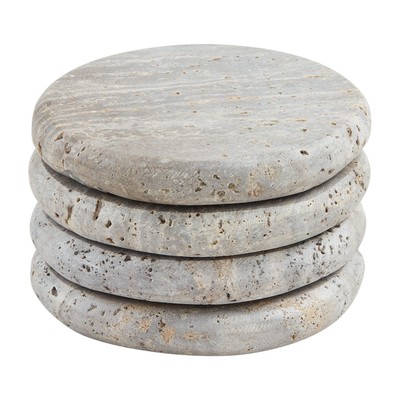 Mud Pie Gray Travertine Coasters, 4'' dia