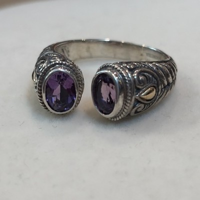 Balinese Sterling Silver 925 w/18k Gold, 2 Oval Amethysts Wrap Ring Size 9.5