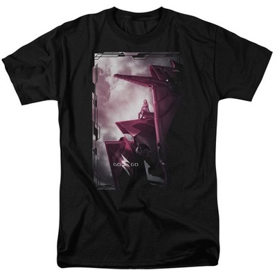 Power Rangers Pink Zord Poster T-Shirt Herren Unisex Kurzarm Schwarz