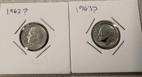 Roosevelt Dimes 1962 & 1963 Uncirculated Silver 10C US Coins Lot