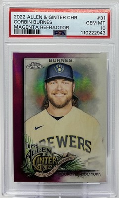 Corbin Burnes PSA 10 - 2022 Topps Allen & Ginter Chrome Portrait ‘Magenta’ /199