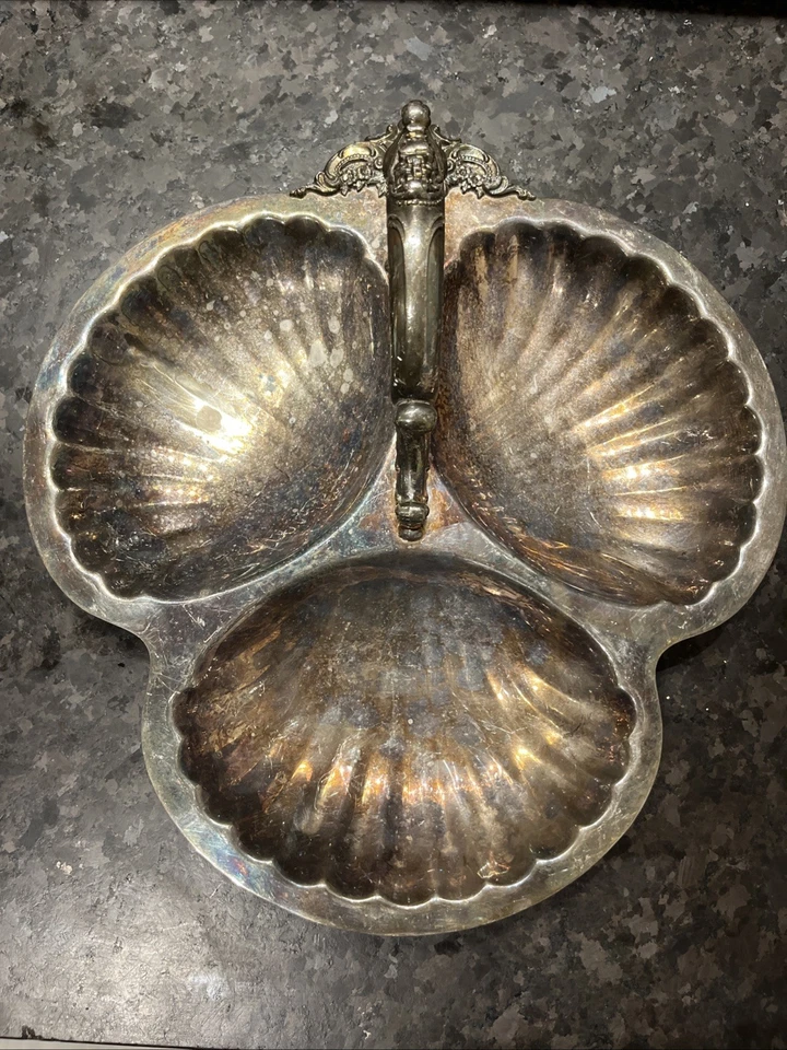 PLATO DE PLATA VINTAGE WALLACE BARROCO TRES LOBULADOS PLATO, BANDEJA, PLATO, 12" Foto 4 de 4