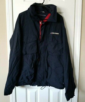 Vintage Tommy Hilfiger Men's Hooded Jacket lined rain jacket Size XL red  blue wh