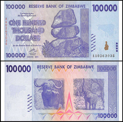 1 x Zimbabwe 100000 (100,000) Dollar banknote -UNC paper money 1 x Zimbabwe 100000 (100,000) Dollar banknote -UNC paper money