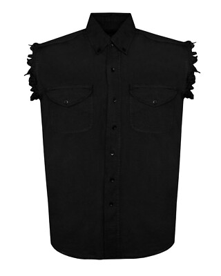 Premium Men's Black Sleeveless Cutoffs Cotton Shirt Summer for Motorcycle Biker