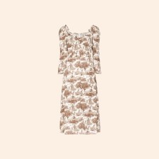 NWT $248 Reformation Fairway Dress Rousseau Tan White Long Sleeve Midi Button 2