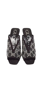 Gucci Black Gg Crystal Embellished Mesh Mules 6.5-7 Super