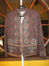 NWT Coldwater Creek Petite PL Black Cotton Open Front Beaded Embroidered Jacket