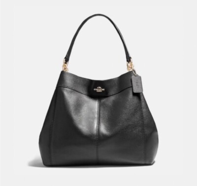 Coach F28997 Lexy Large Black / Gold Pebble Leather Shoulder Bag