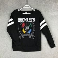 Harry Potter Hogwarts Schools Long Sleeve Pullover Black Fleece Sweatshirt L