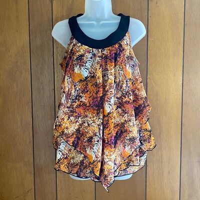 Artsy Abstract Layered Blouse Women s S Multicolor Flowy Boho Festival Indie