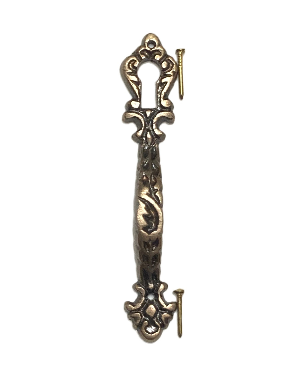 Ornate Antique Brass Door Pull Handle With Key Hole Bookcase Curio Cabinet 3.5"