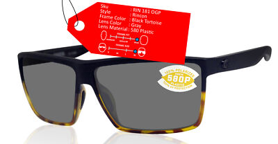 Costa Del Mar Rincon Black Tortoise Frame Gray 580P Plastic