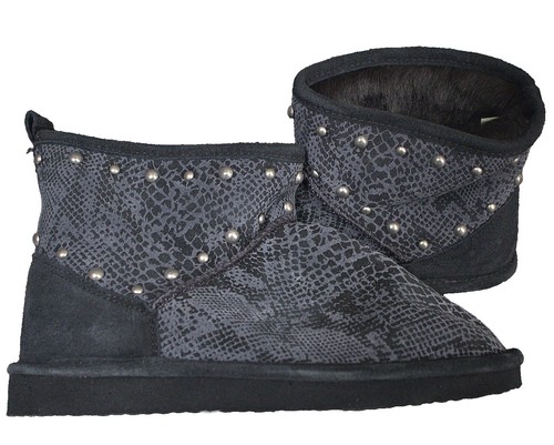 Victorias Secret Pink Gray Python Studded Bling Fur Mukluks Boots