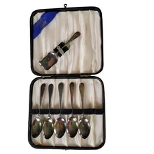 Vtg Silver Viners Sheffield England Tea Spoon & Sugar Spoon Set Black Case Latch