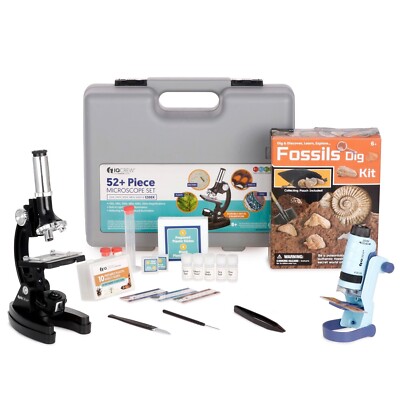 AMSCOPE-KIDS Holiday Starter Kids Student Microscope Kit +Fossil Dig Kit +Slides