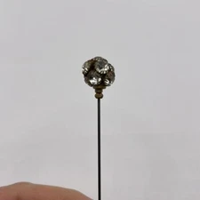 Vintage Victorian Style Rhinestone Hatpin Oval Ball Decor Collectible Silver
