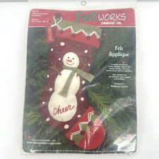 Dimensions Feltworks Stocking Kit Felt Applique 18" Long Snowman Red Green
