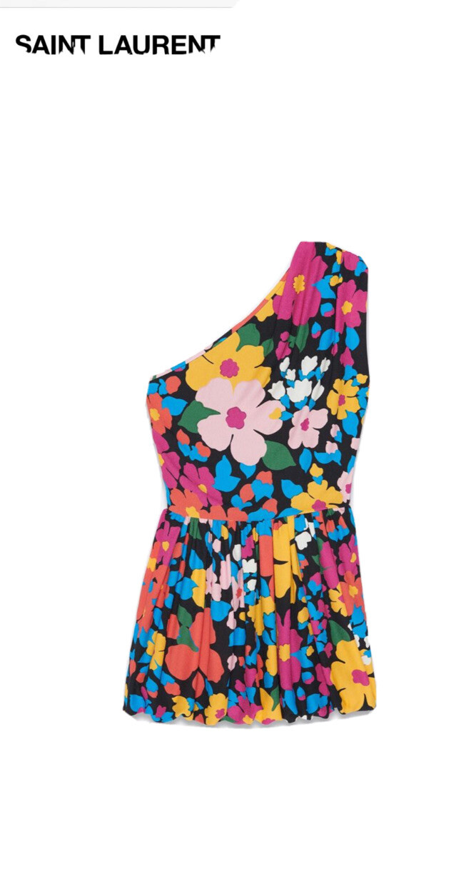 Mini abito floreale a una spalla Saint Laurent 36f $2500