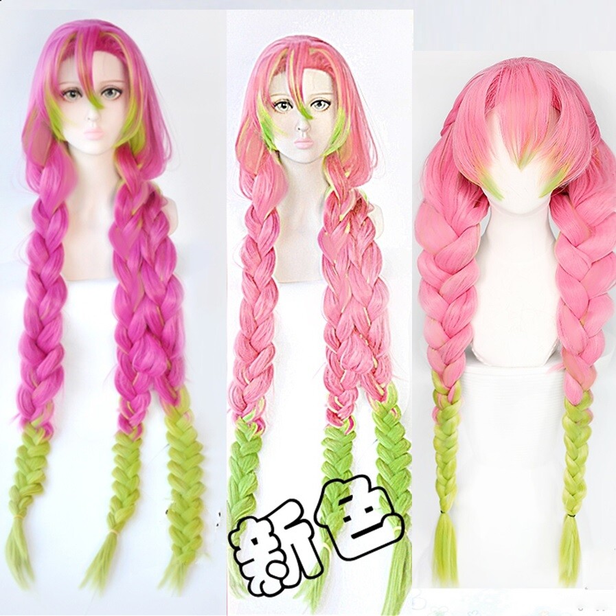 Demon Slayer Kanroji Mitsuri Pink Green Women Anime Cosplay Wig Pigtails Hair eBay