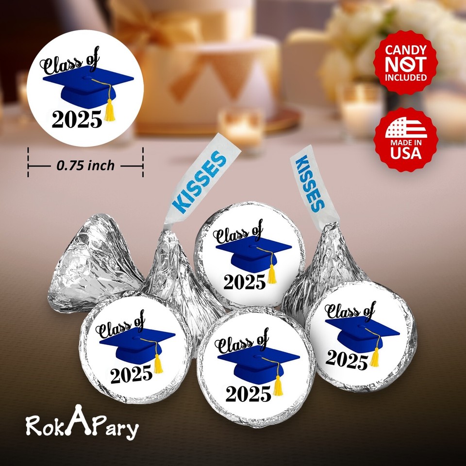 Class of 2025 Blue Graduation Party Favor Kisses Stickers Labels SET of ...