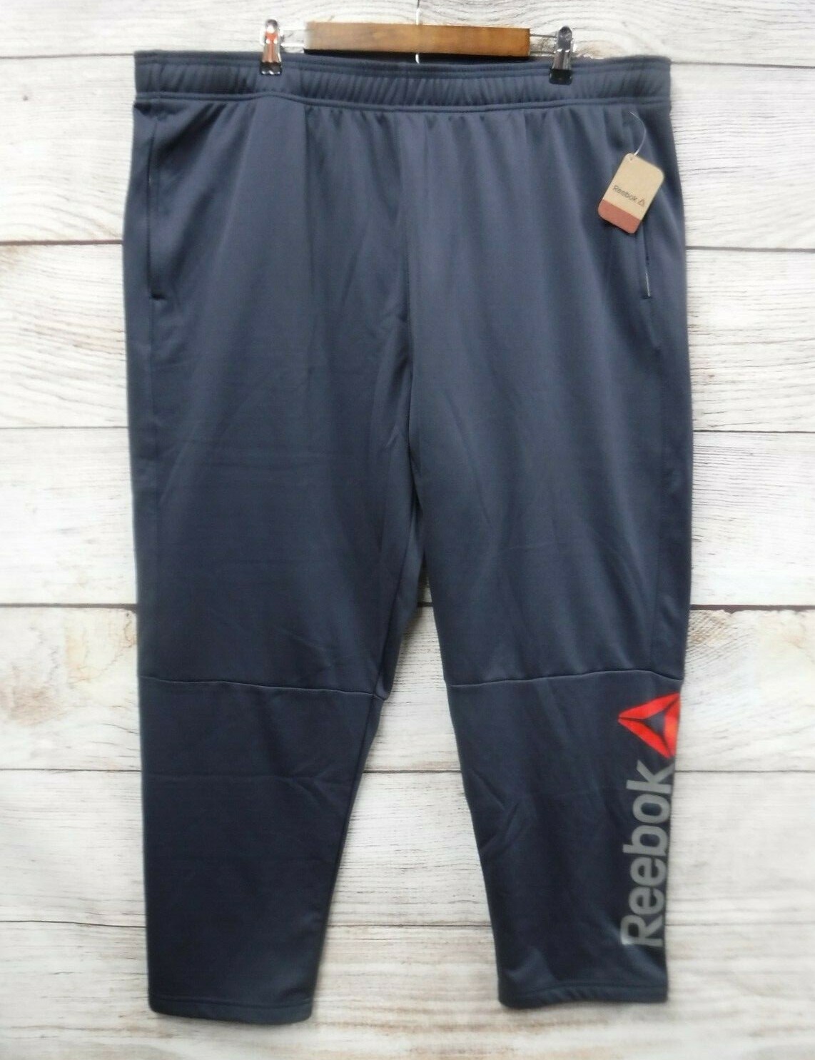 Reebok Joggers Mens 2XL Blue Fleece Lined Polyester Red Logo Jogger Pants New