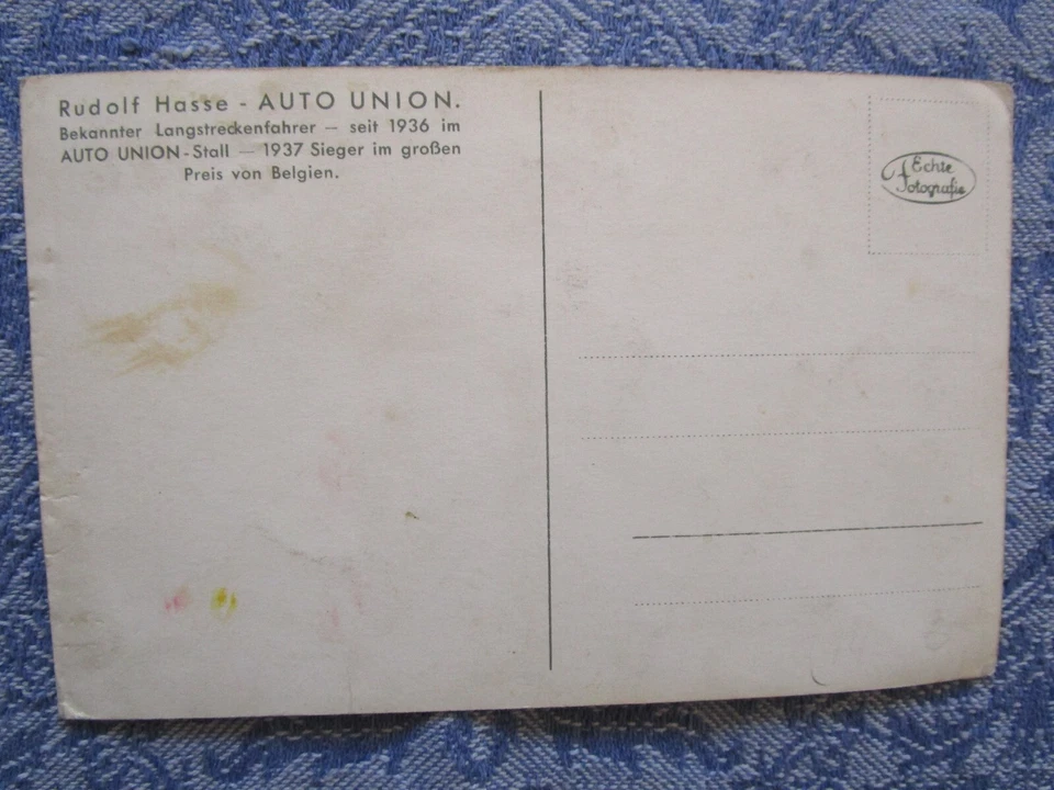 AK Autorennfahrer Rudolf Hasse auf Auto Union, 1937, Unterschrift gedruckt - Bild 2 von 2
