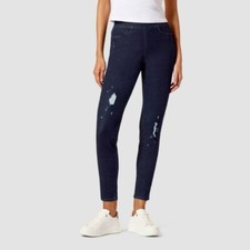 Hue Studio Distressed Denim Leggings Midnight Rinse Dark Blue Size M