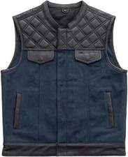 Men's Hunt Club Genuine Leather  Cotton Motorcycle Quilted Diamond Bikers Vest