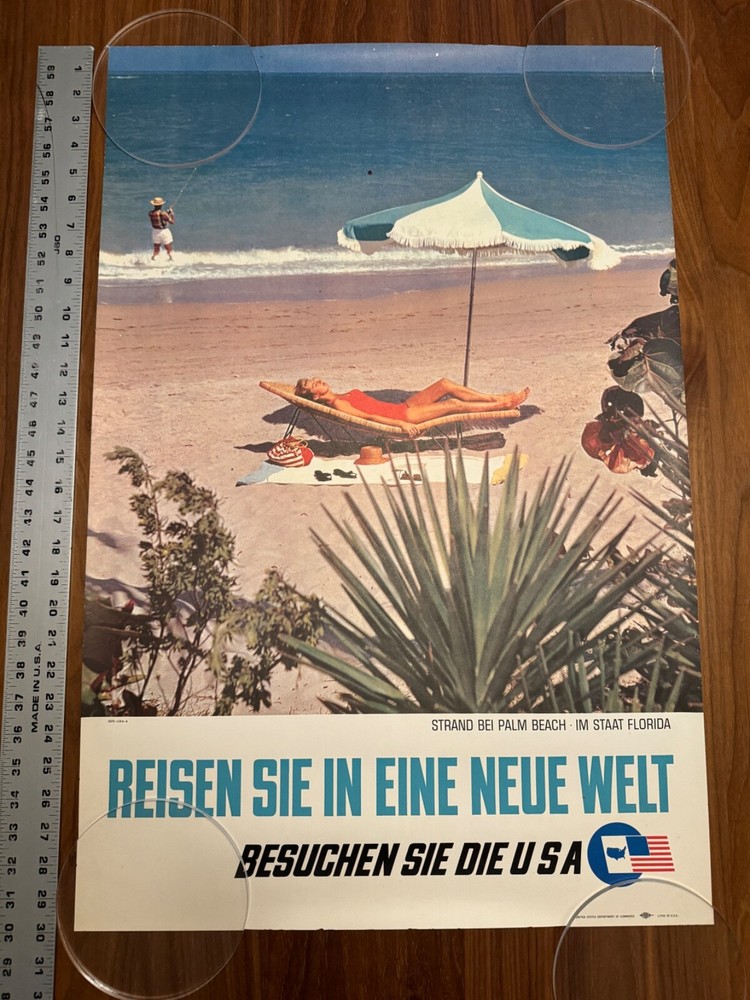 Original 1960’s United States Department of Commerce travel poster PALM BEACH FL