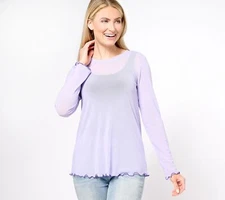 LOGO by Lori Goldstein Layers Mesh Crew Neck Shirt Lavender XXS New