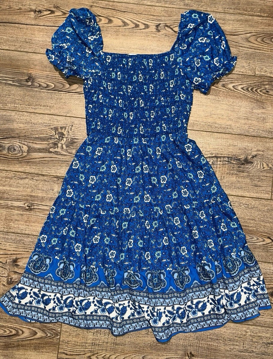 Nwt Bright Paisley Peasant Dress Small Prairie Modest Blue | eBay