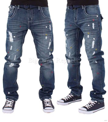 Peviani Herren Multi Farbe Zerrissen Star Patch Jeans Hip G Hop Club Szene