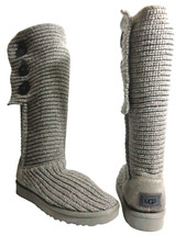 UGG Australia 1016555 Cardy Gray Knit  Suede Flat Boots Booties US 9M Pull On