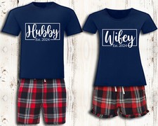 Personalised Matching Pyjamas Hubby & Wifey Couples Pyjamas Mr Mrs Wedding Gift